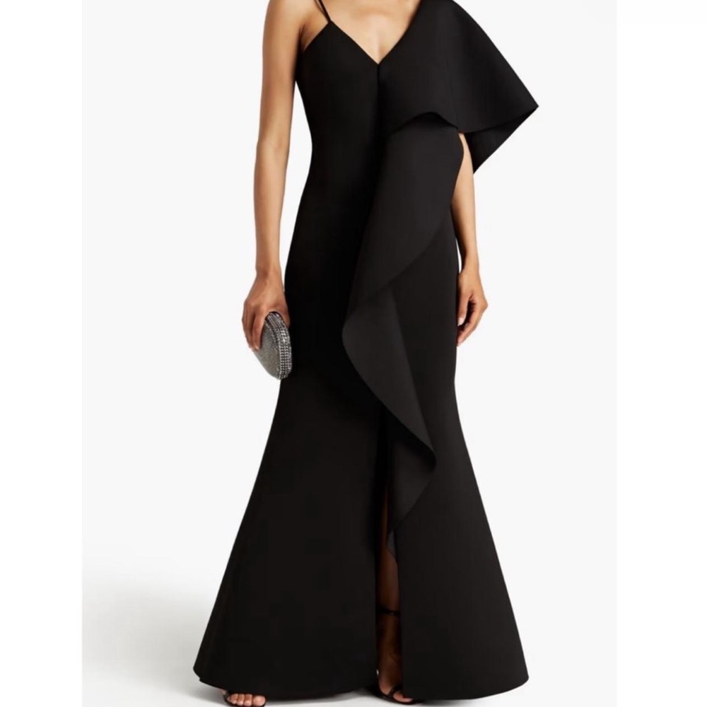 BADGLEY MISCHKA Black gown 
Draped Neoprene Gown In Black
Worn once.
595 retail